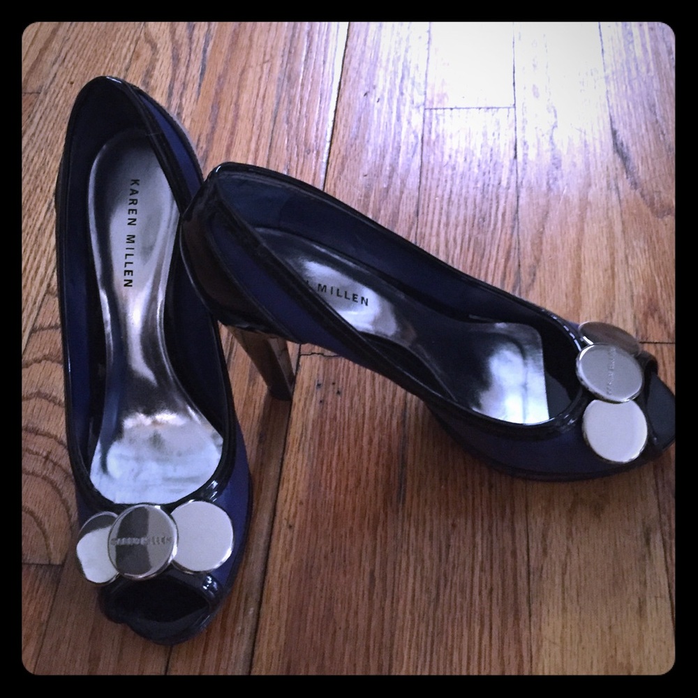 Karen Millen Blue/Black heeled Shoes with silver